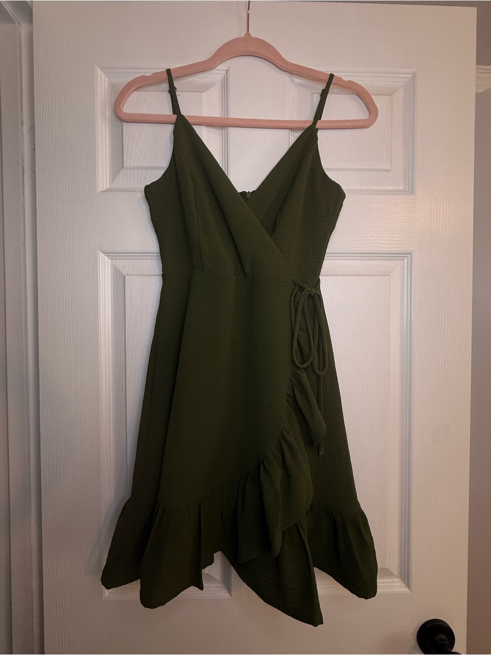 Altar'd State Olive Wrap Mini Dress with Ruffle Hem